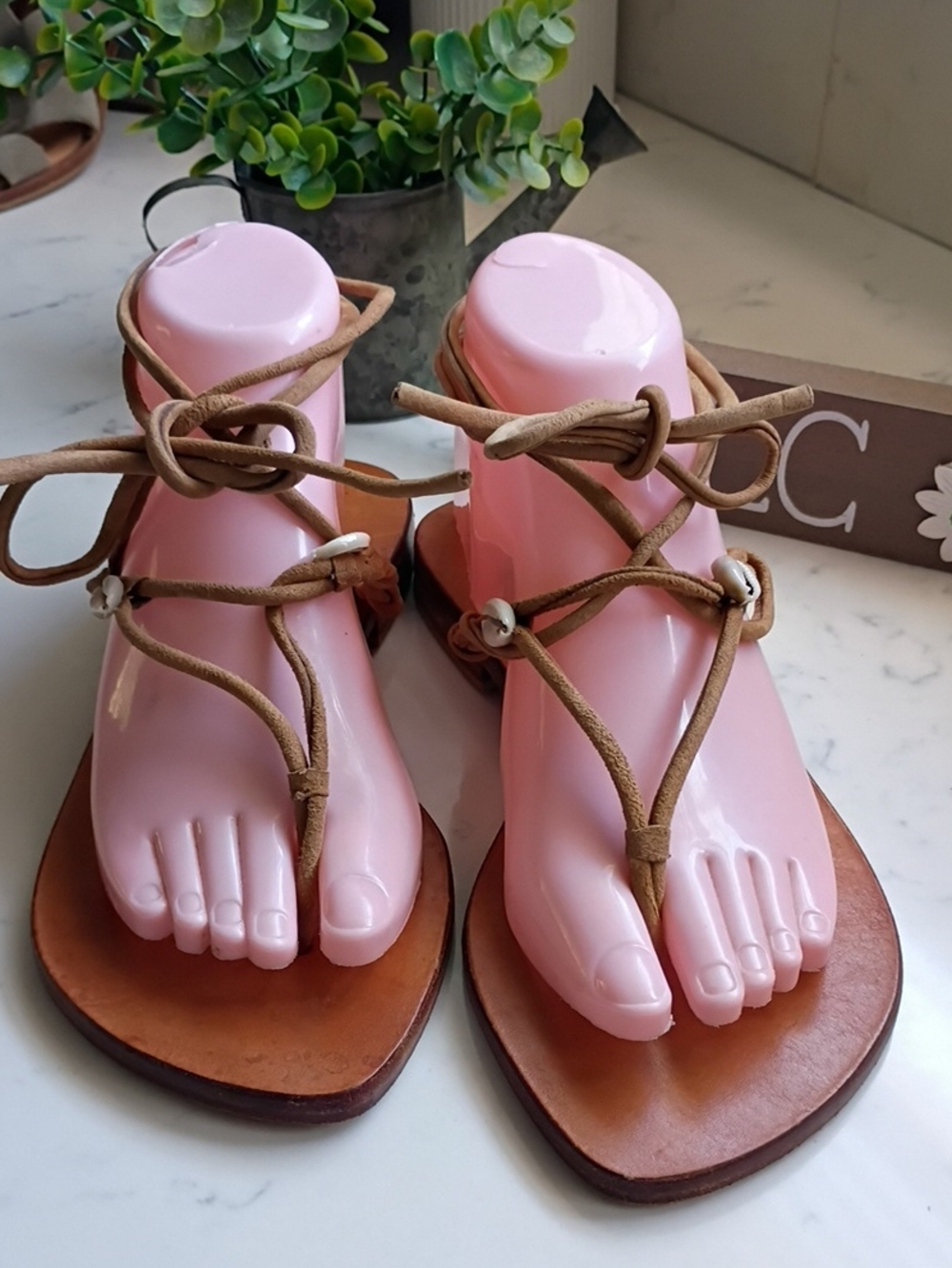 Mystique Women’s Pink Leather Lace-Up Gladiator Sandals